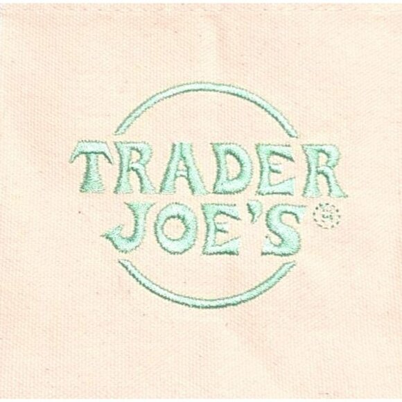 Trader Joes Canvas Tote Bag Pastel Blue Beige Reusable Grocery Book Sack Travel - Picture 4 of 7